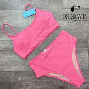 Cupshe High Waist Crop Textured Bikini Swimsuit Size S
